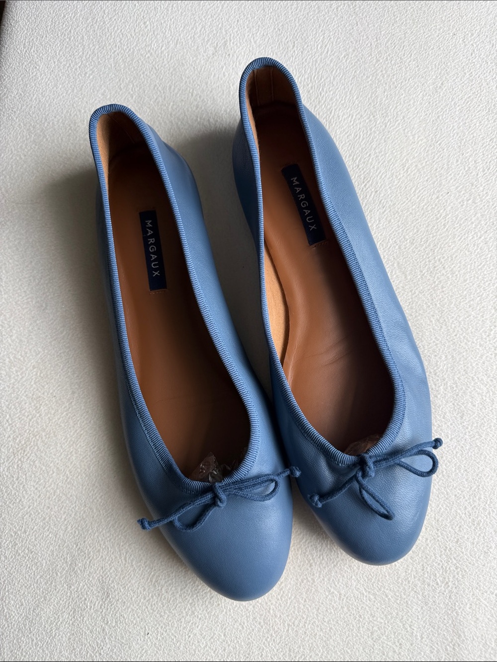 Margaux Powder Blue Leather Ballet Flats with Bow “The Demi” size 41.5
